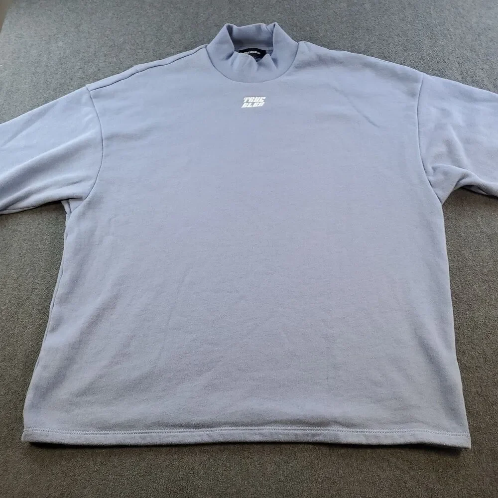 True Religion Mock Neck Oversized Shirt Mens Size Large Blue Fleece Lining